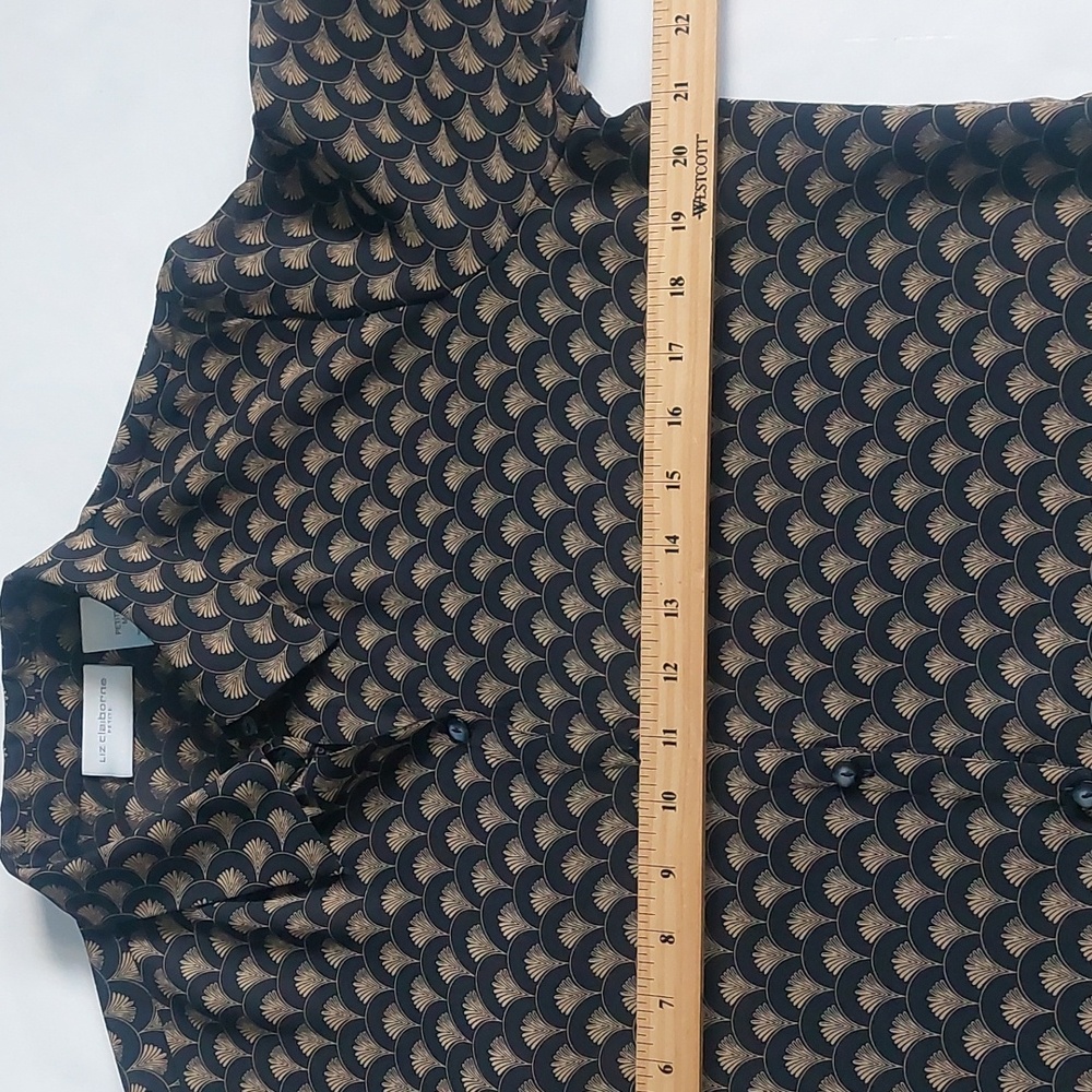 Liz Claiborne Petite Black Yellow Long Sleeve Button Down Blouse Petite Size M - Picture 3 of 8
